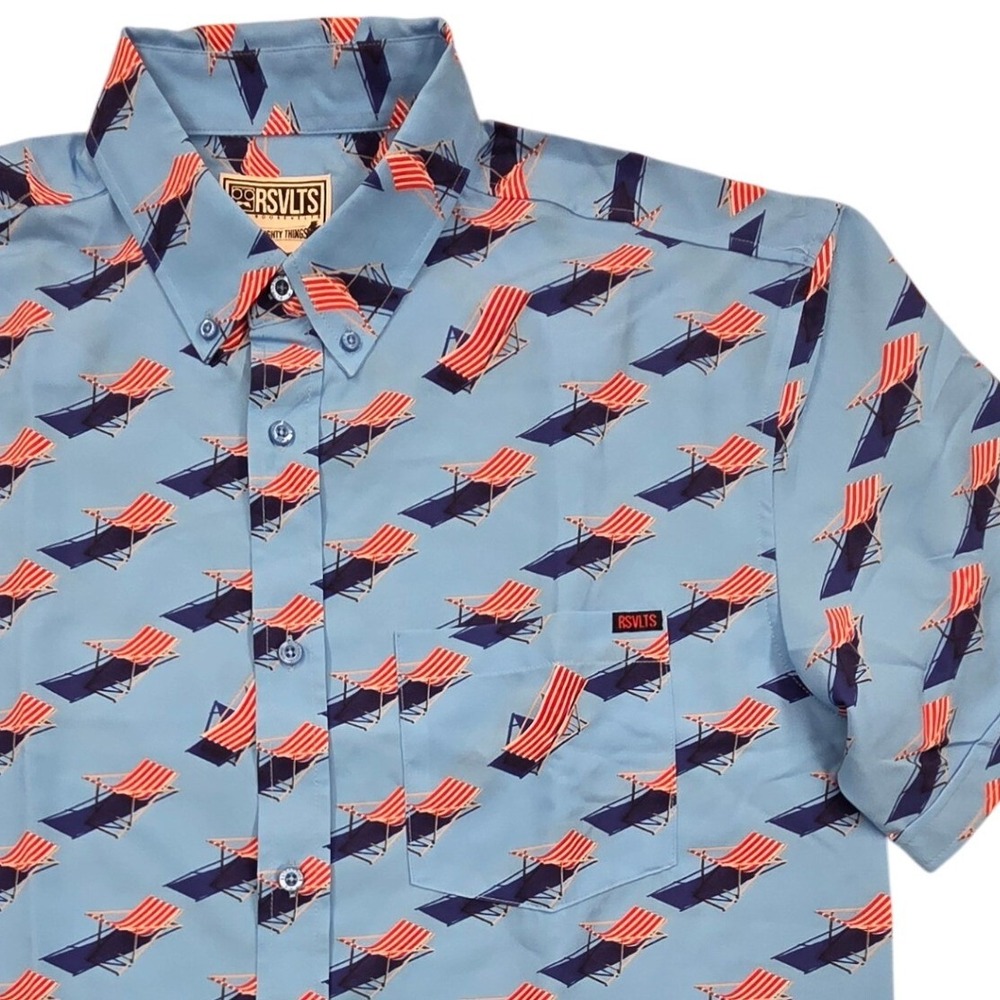 RSVLTS American Beach Day Kunuflex Short Sleeve Button Down Shirt Mens Large